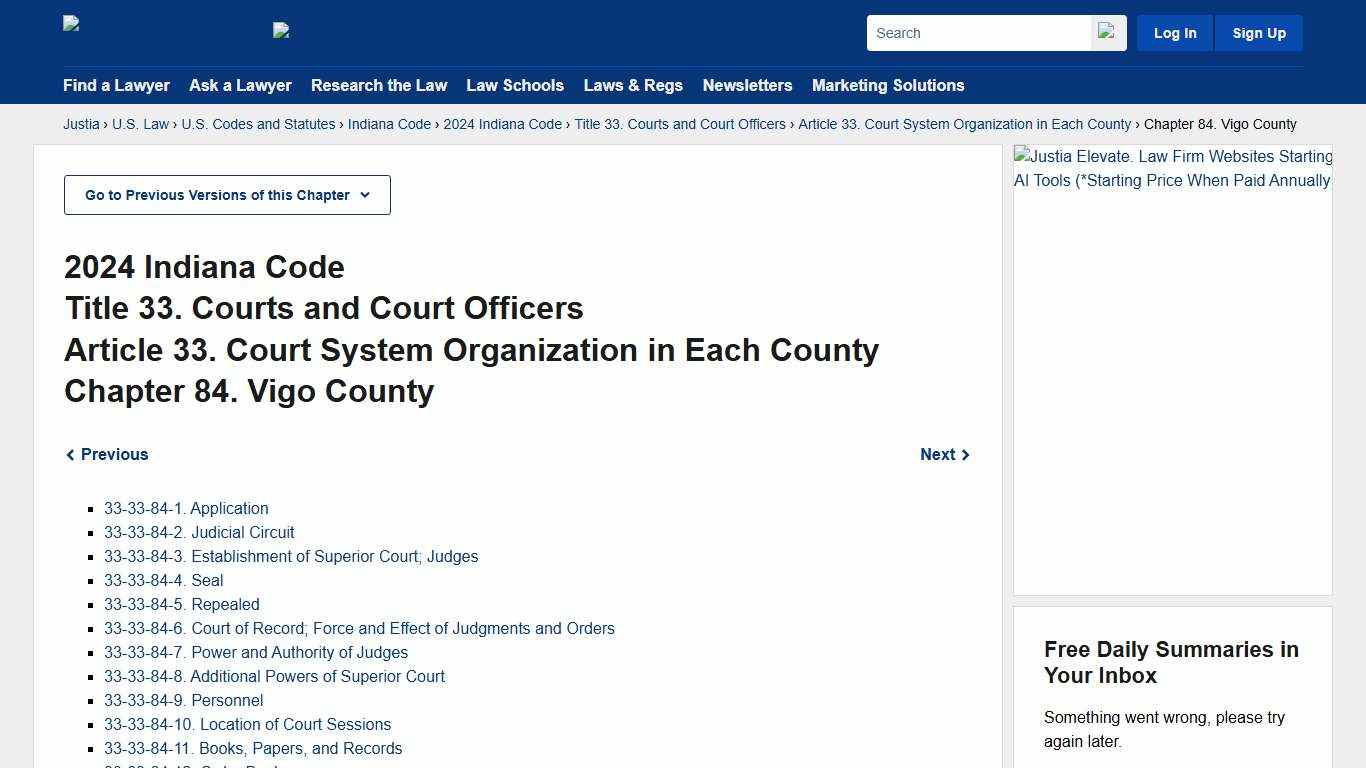 Indiana Code Title 33, Article 33, Chapter 84 (2024) - Vigo County :: 2024 Indiana Code :: U.S. Codes and Statutes :: U.S. Law :: Justia