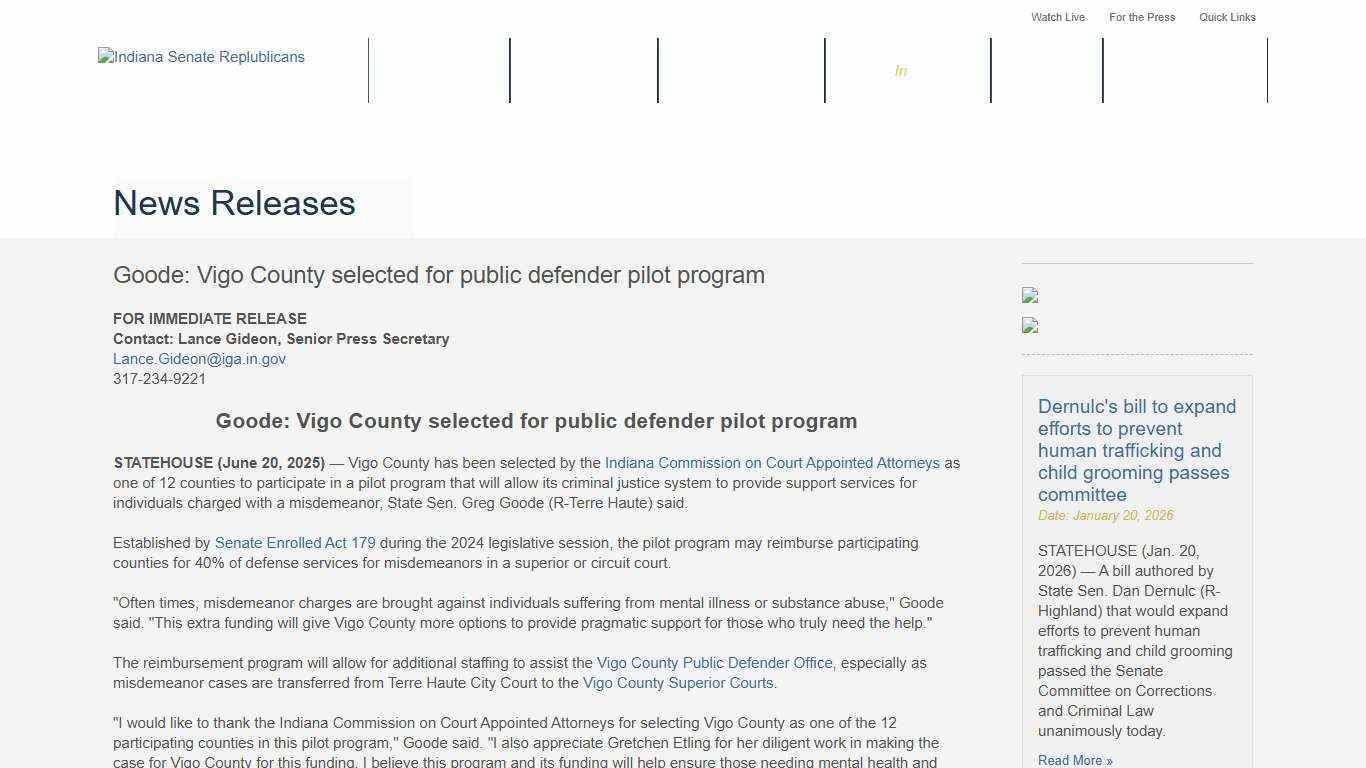 Goode: Vigo County selected for public defender pilot program